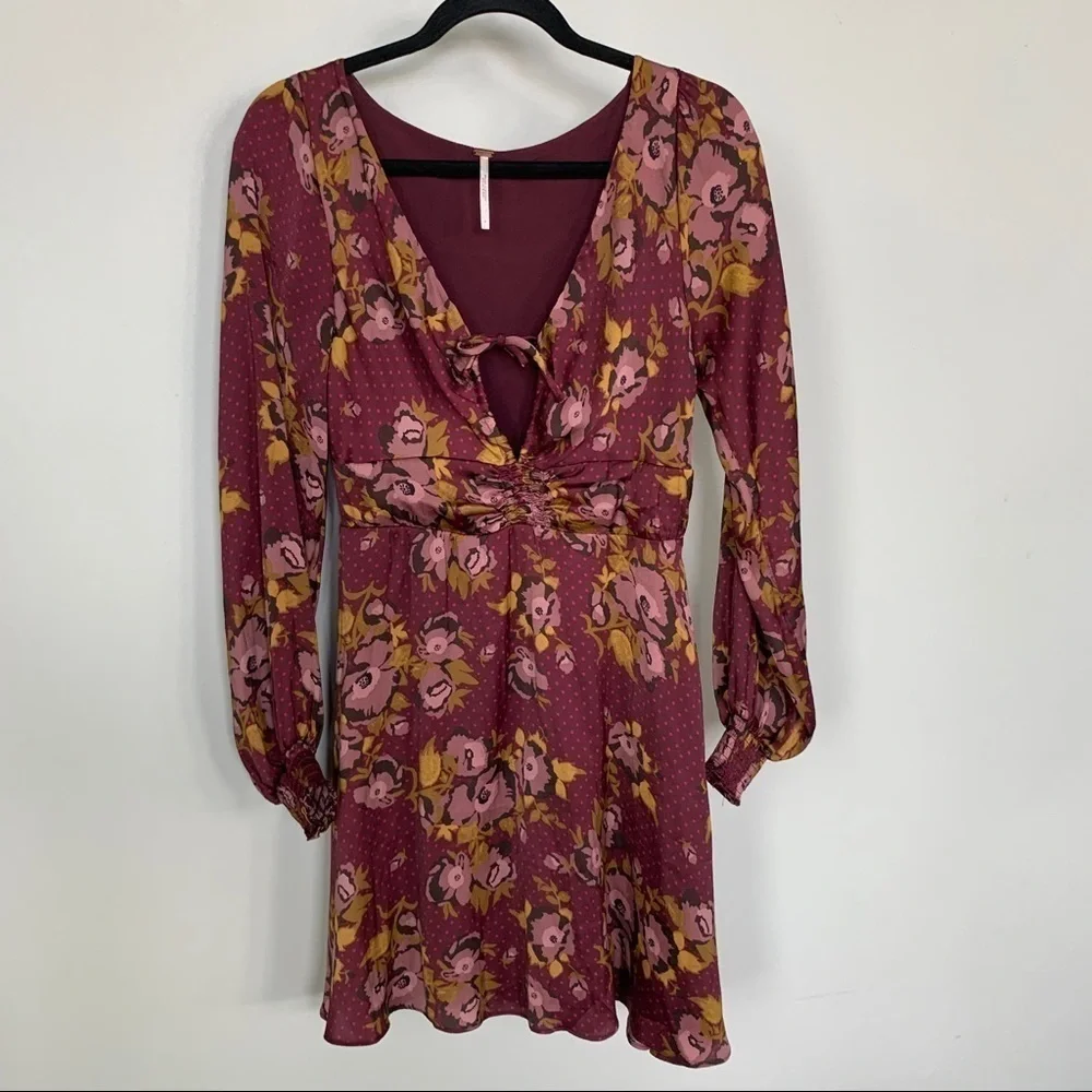 Free People Morning Light‎ Long Sleeve Mini Floral Dress Size 8